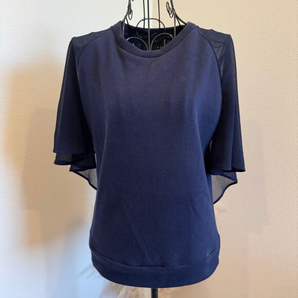 Greylin Navy Sheer Flutter Sleeve Cozy Sweatshirt Top XSmall - Picture 1 of 9